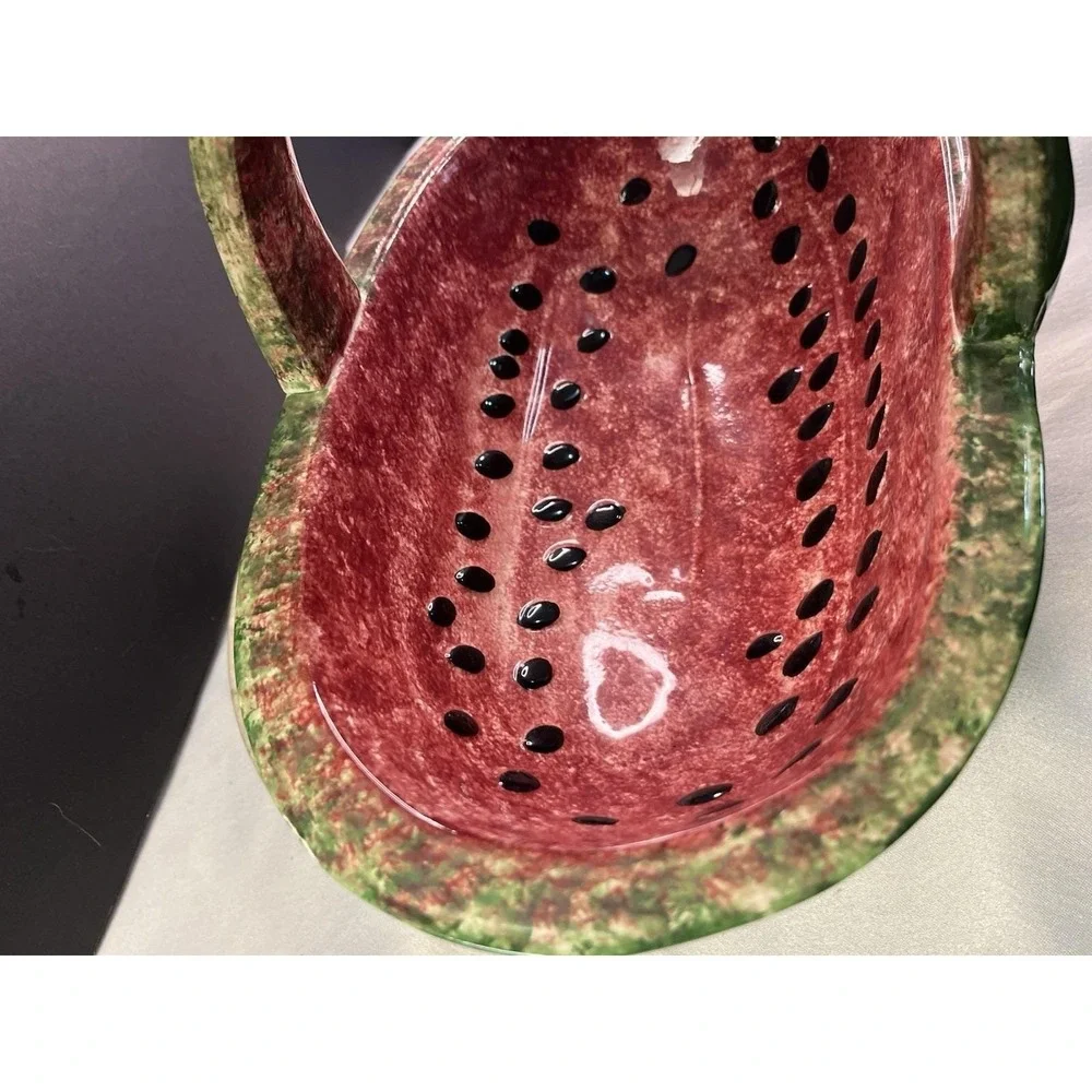 Beautiful 1970's Hand Painted Ceramic Watermelon Bowl With Handle Excellent Cond